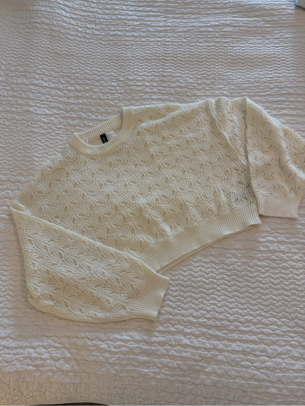 H&M, Cream Openwork Crewneck Sweater, Size M